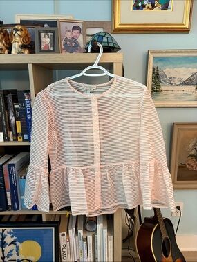 Paul & Joe Peach and White Striped Peplum Button-Front Blouse